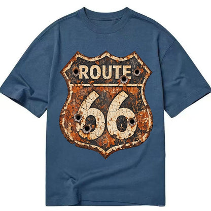 Weathered Marker Rust Aged Route 66 Sign Desert Sun Bleached Classic T-shirt – Twilight Navy