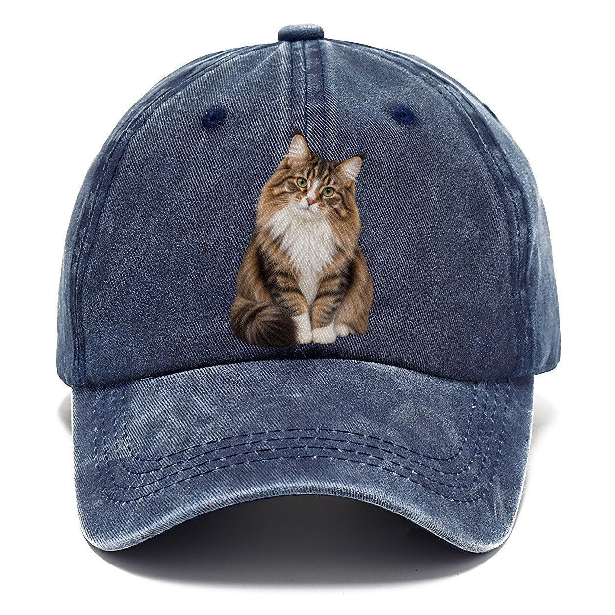 Norwegian Forest Cat Seated Portrait Realistic Cat Portrait Classic Cap – Twilight Navy