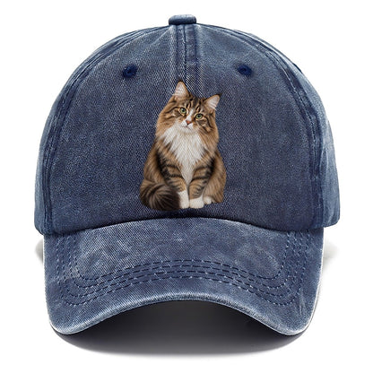 Norwegian Forest Cat Seated Portrait Realistic Cat Portrait Classic Cap – Twilight Navy