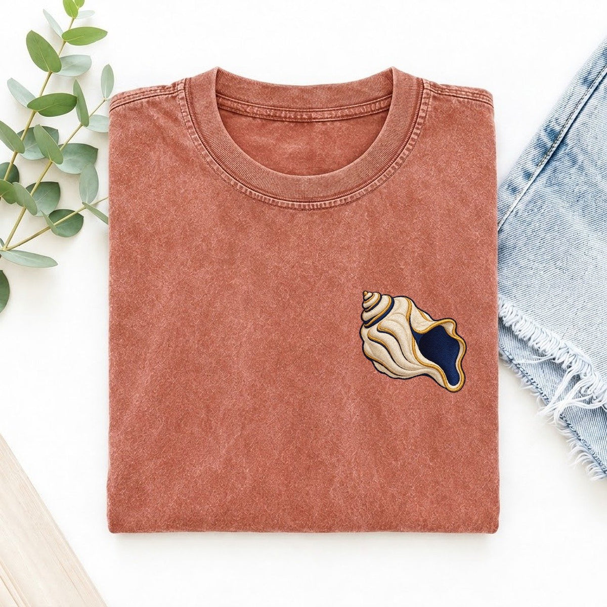 Ritual Conch Curl Left Chest Vintage T-shirt – Terracotta