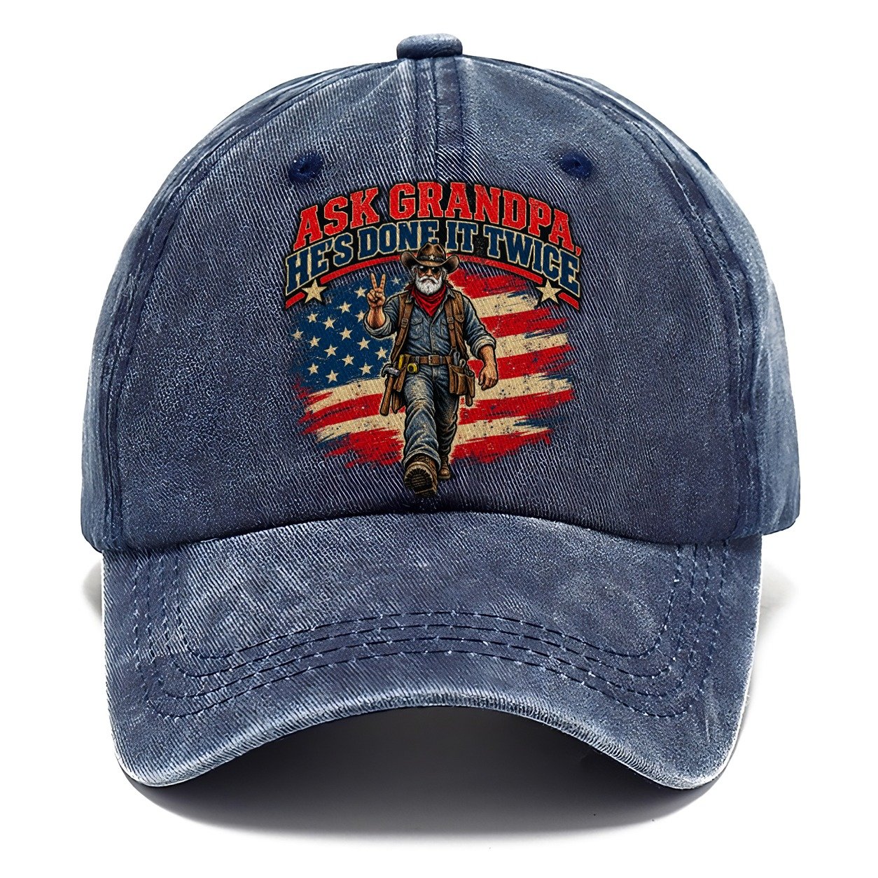 Ask Grandpa He S Done It Twice Old Man Strong Classic Cap – Twilight Navy