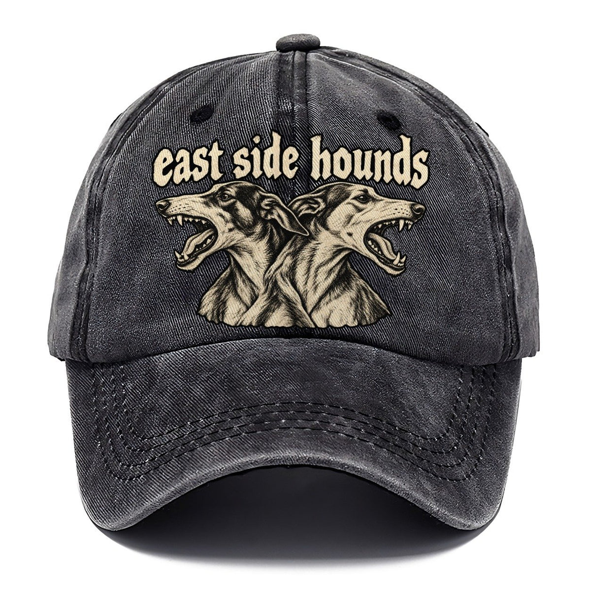 Two Lean Hound Heads Back To Back Facing Opposite Directions Bark For Me Classic Cap – Graphite