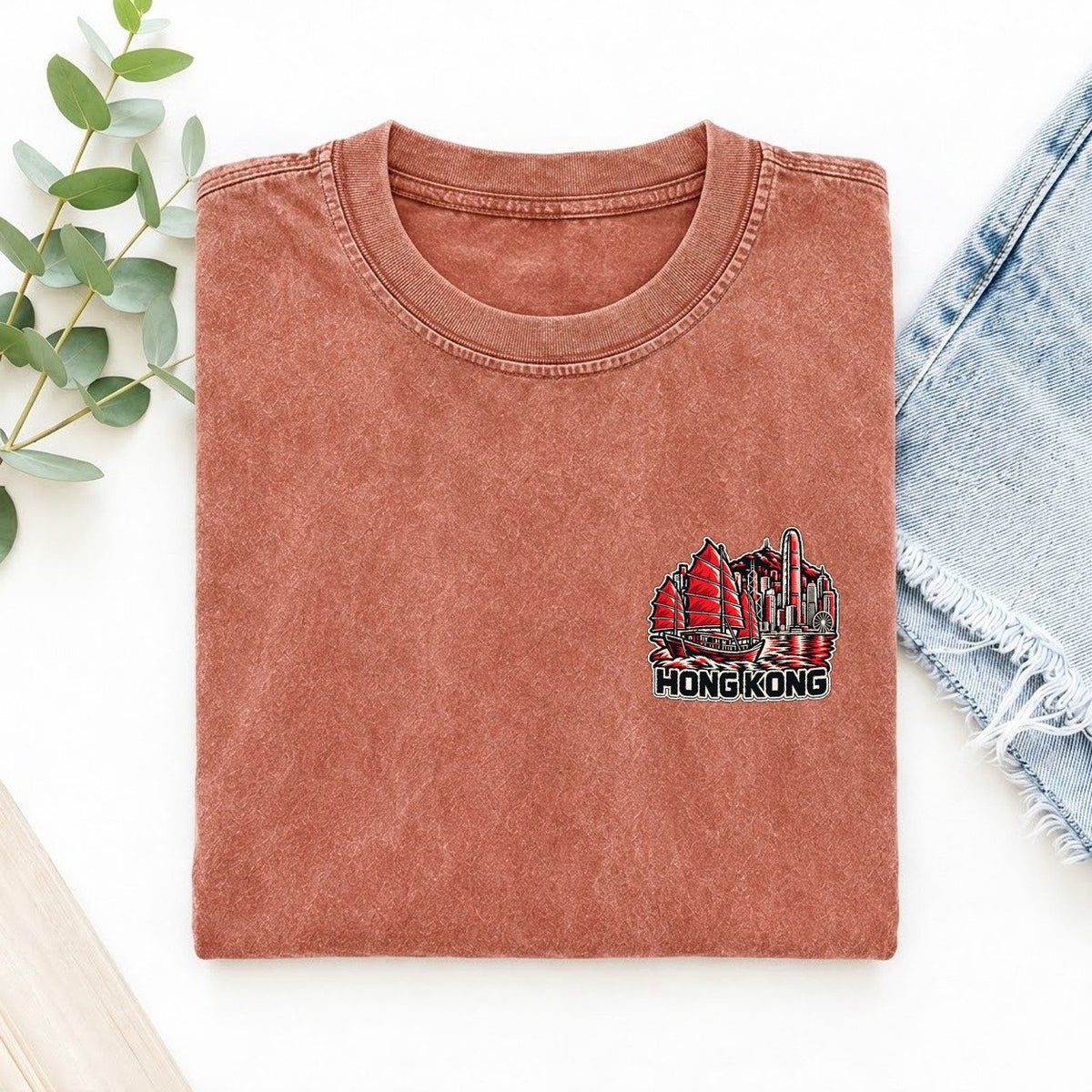 Hong Kong Country Pride Left Chest Vintage T-shirt – Terracotta