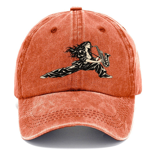 Woman Playing Saxophone Classic Cap – Terracotta Clay