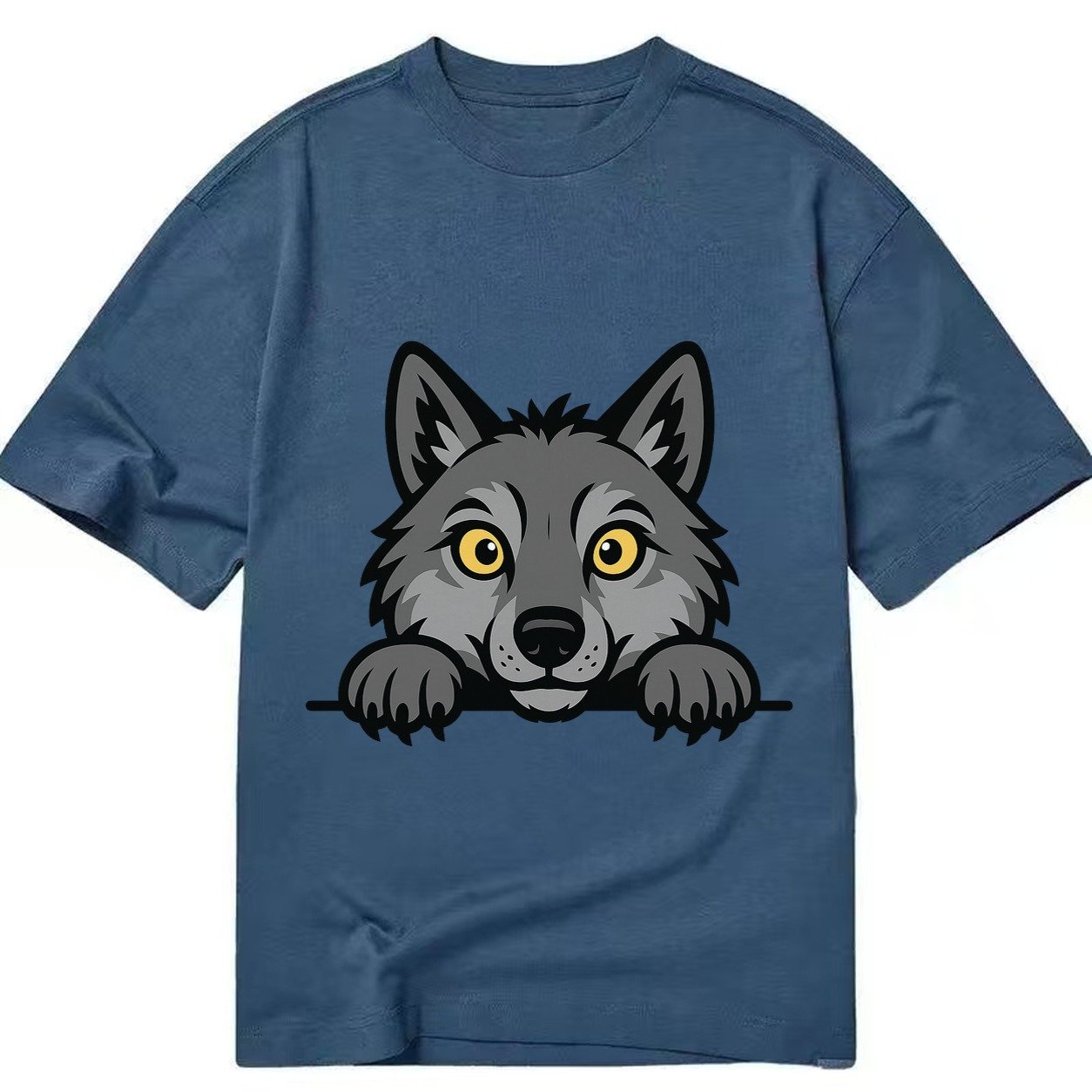 Wolf Intense Yellow Eyes Gray Fur Pointed Ears Powerful Paws Classic T-shirt – Twilight Navy