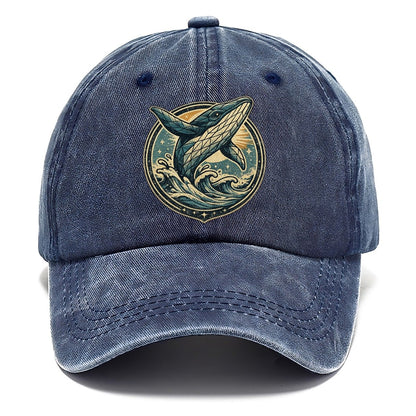 Vintage Whale Ocean Waves Classic Cap – Twilight Navy
