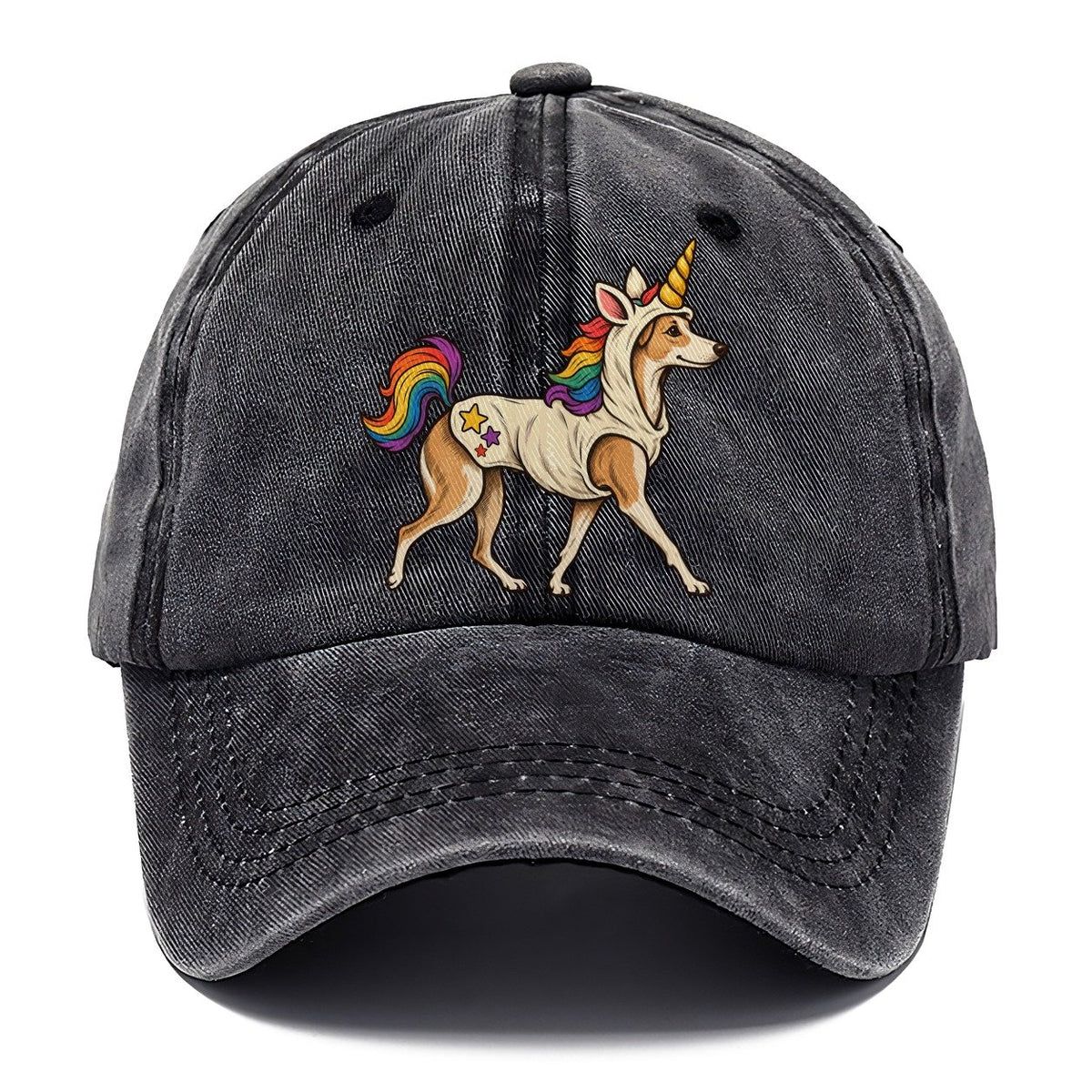 One Whippet In Halloween Costume Unicorn Costume With A Soft Horn And Rainbow Mane Halloween Dog Parade Classic Cap – Graphite