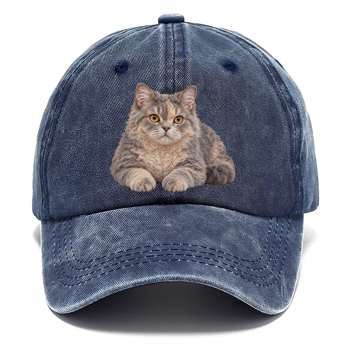 Selkirk Rex Reclining Paws Forward Realistic Cat Portrait Classic Cap – Twilight Navy