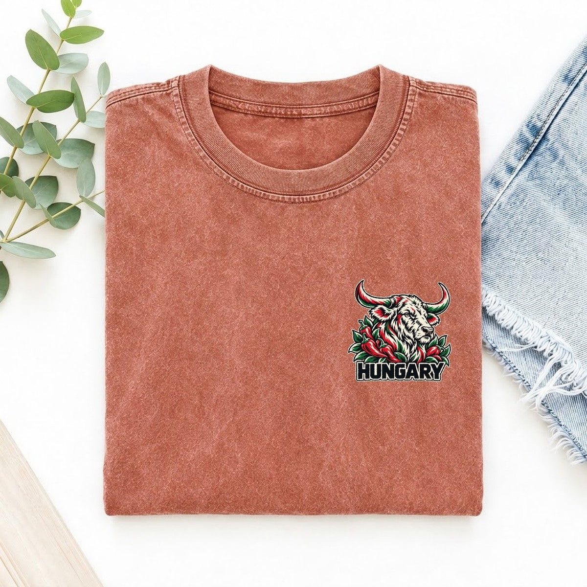 Hungary Country Pride Left Chest Vintage T-shirt – Terracotta