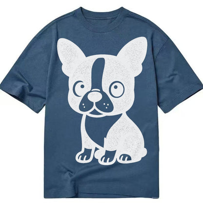 Boston Terrier Black And White Sitting Pose With Tuxedo Mark Classic T-shirt – Twilight Navy