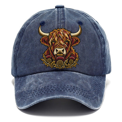 Highland Cow With Thistle Meadow Uk Culture Heritage Classic Cap – Twilight Navy