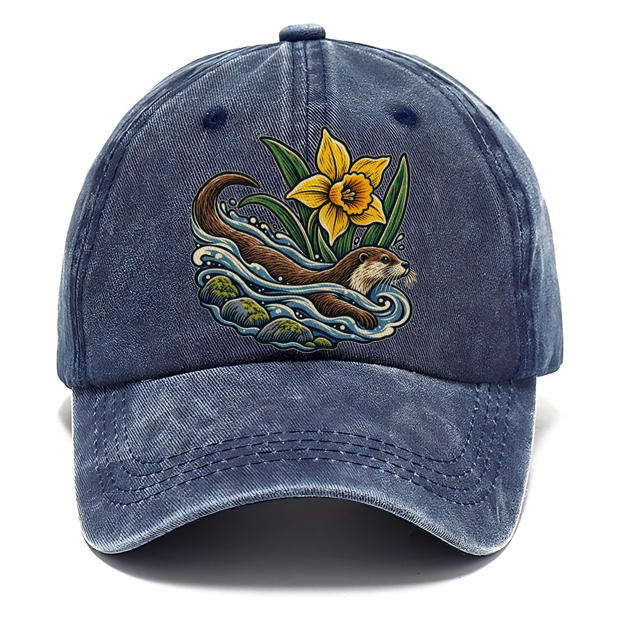 Welsh Otter And Daffodil Stream Uk Culture Heritage Classic Cap – Twilight Navy