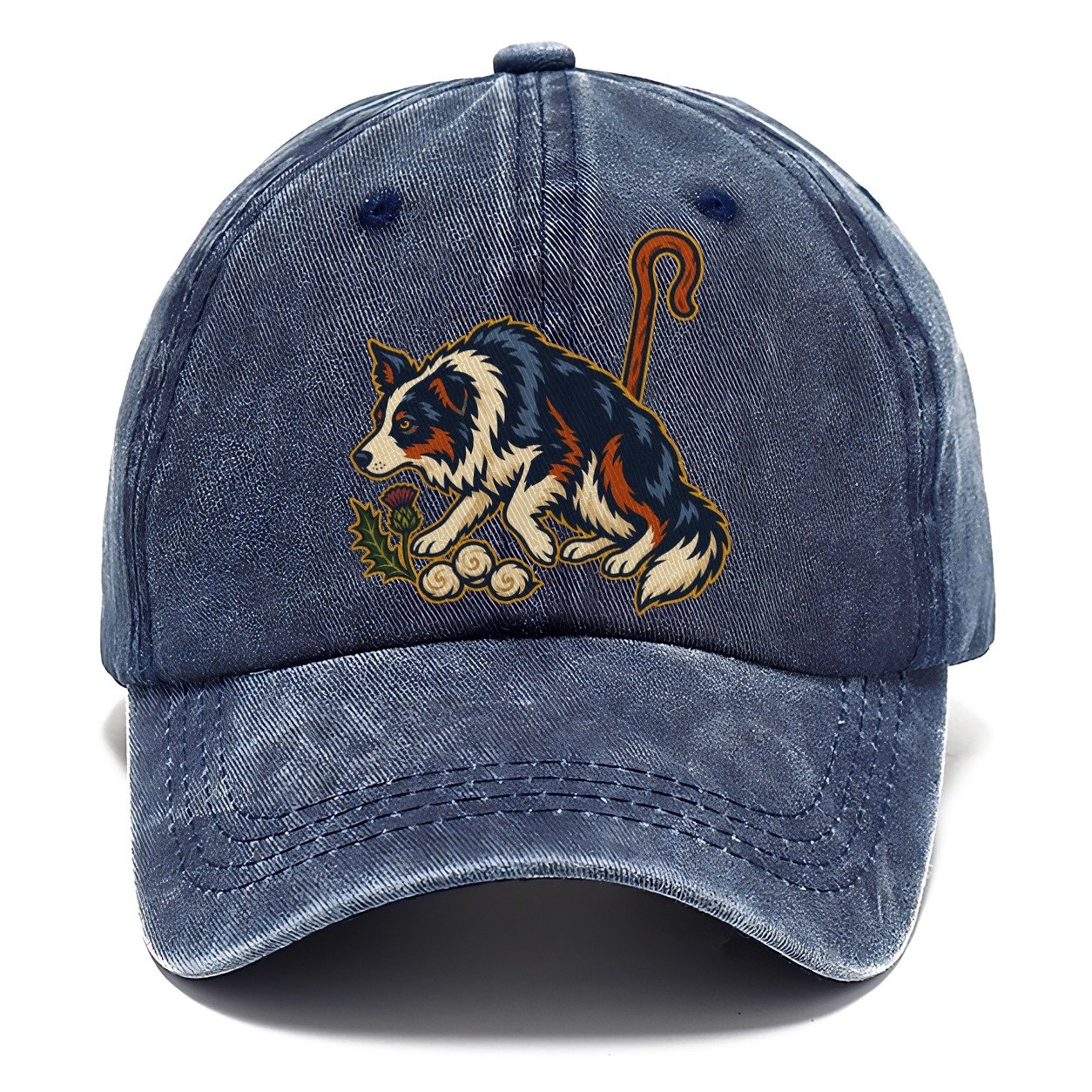 Shepherd Crook Sheepdog And Wool Sprig Uk Culture Heritage Classic Cap – Twilight Navy