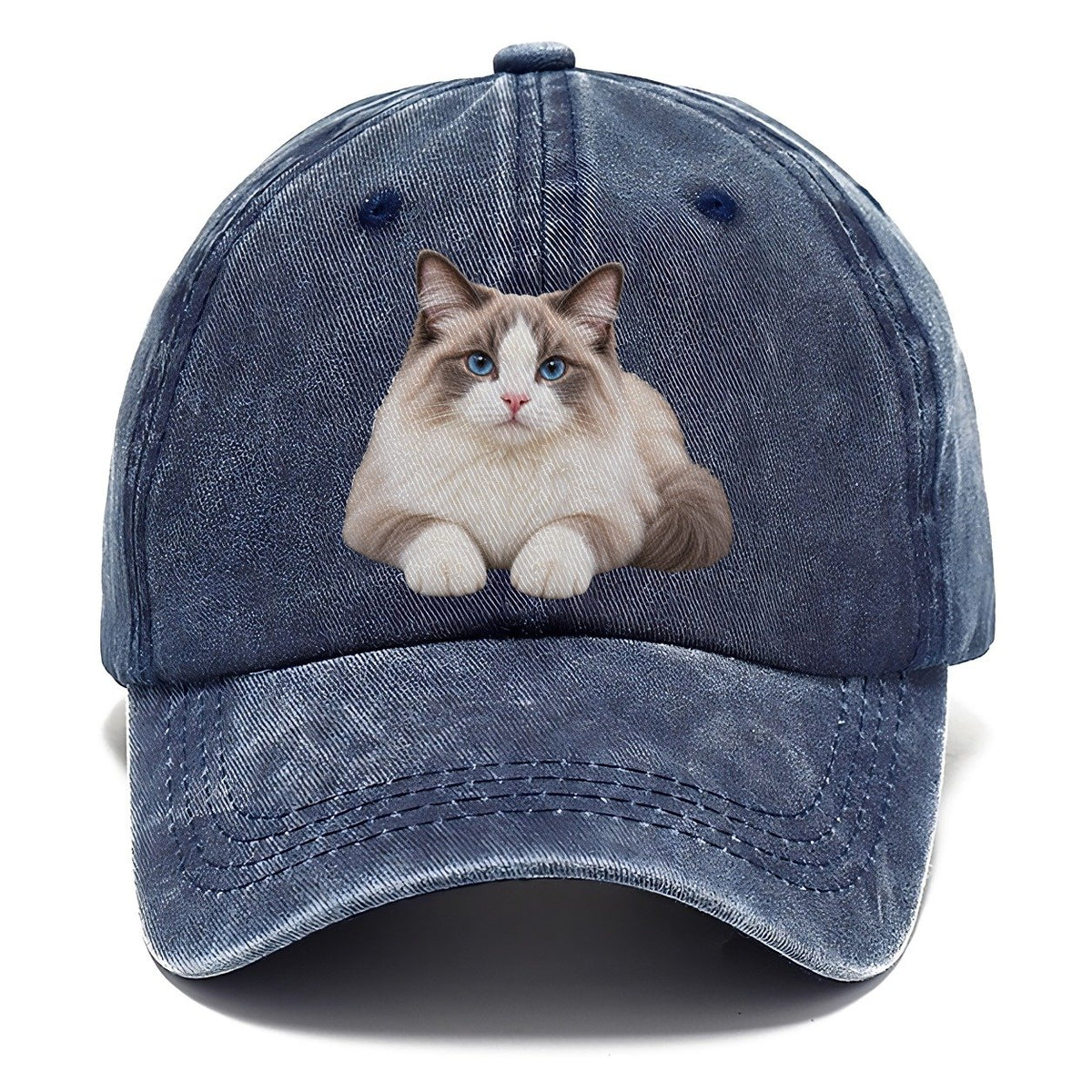 Ragdoll Reclining Paws Forward Realistic Cat Portrait Classic Cap – Twilight Navy
