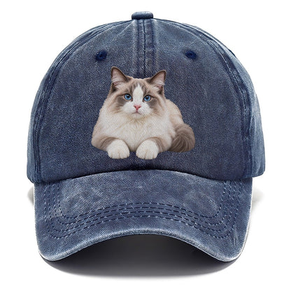 Ragdoll Reclining Paws Forward Realistic Cat Portrait Classic Cap – Twilight Navy