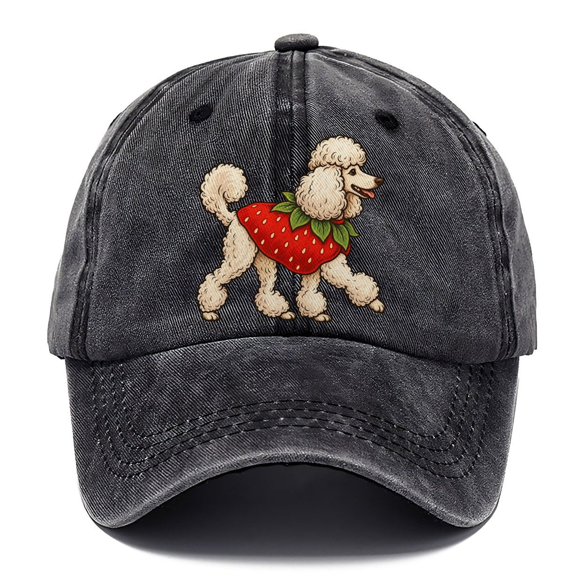 One Standard Poodle In Halloween Costume Strawberry Costume With A Green Leafy Collar Halloween Dog Parade Classic Cap – Graphite