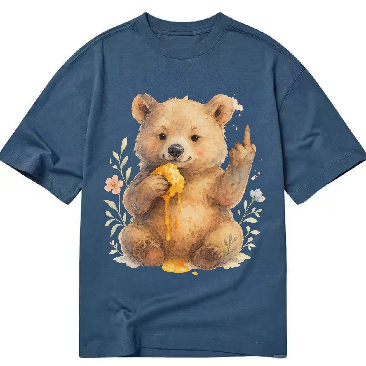 Chubby Bear Cub Eating Dripping Honey Sticky Paw Up With Mid Classic T-shirt – Twilight Navy