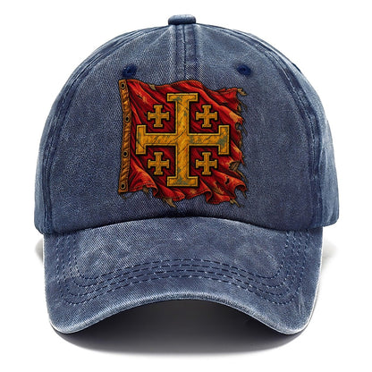 Sun Bleached Linen Flag Jerusalem Cross Classic Cap – Twilight Navy