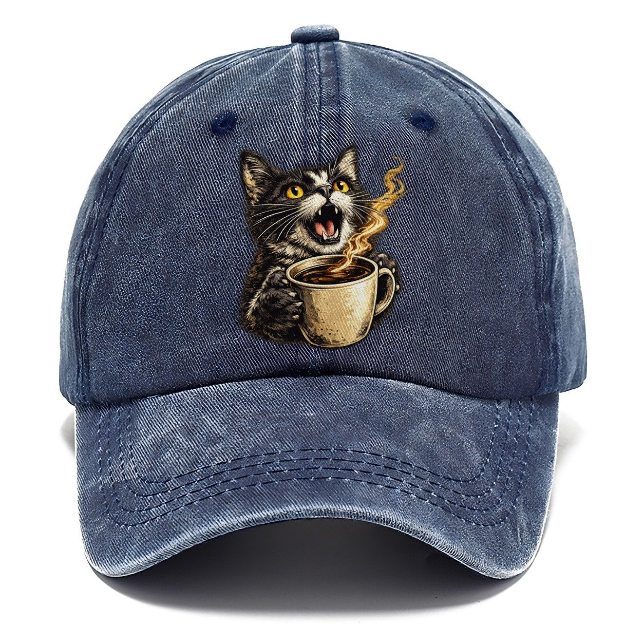 Premium Caffeinated Black Cat Classic Cap – Twilight Navy