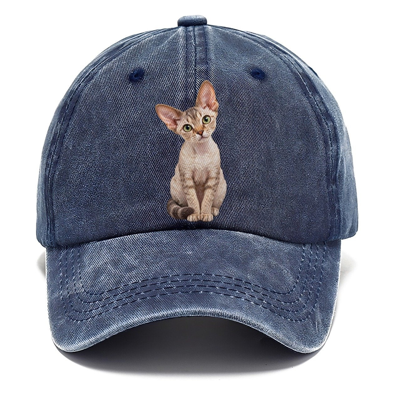 Devon Rex Seated Portrait Realistic Cat Portrait Classic Cap – Twilight Navy