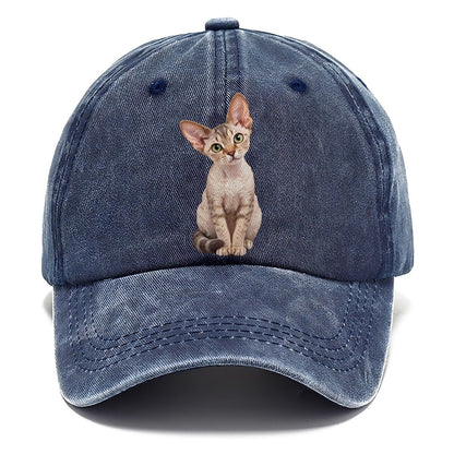 Devon Rex Seated Portrait Realistic Cat Portrait Classic Cap – Twilight Navy