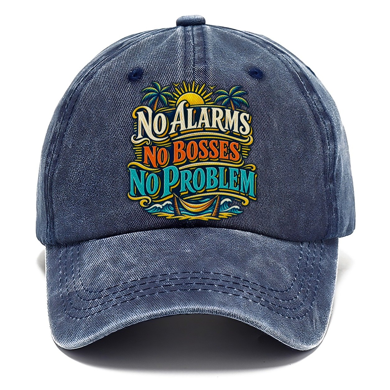 No Alarms No Bosses No Problem Retired Living Classic Cap – Twilight Navy