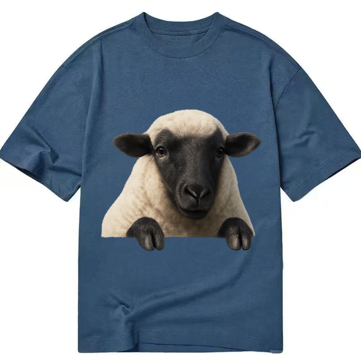 Sheep Fluffy White Wool Black Face Gentle Eyes Small Ears Pe Classic T-shirt – Twilight Navy