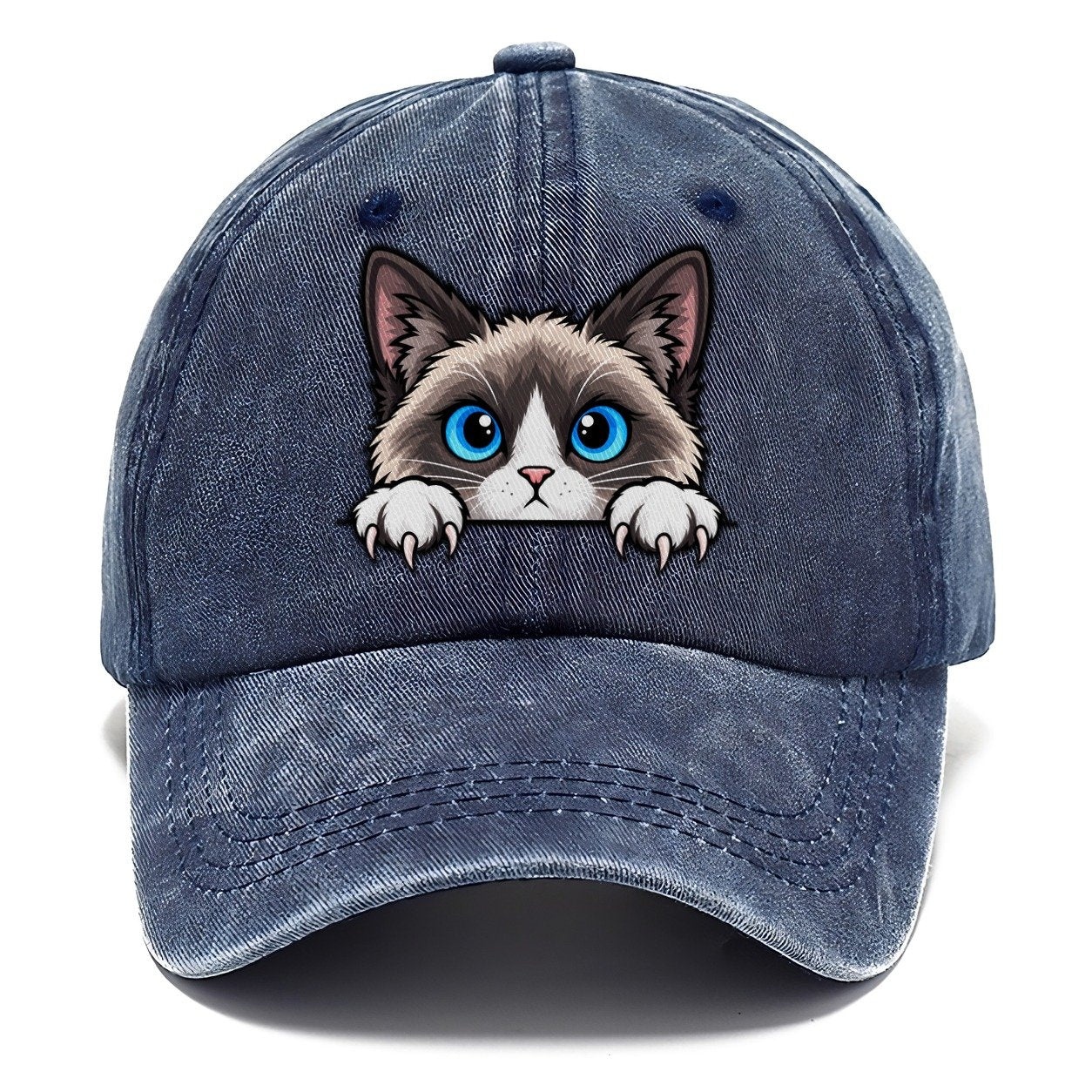 Snowshoe Cat Peeking Peeking Cats Classic Cap – Twilight Navy