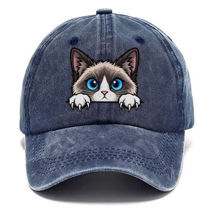 Snowshoe Cat Peeking Peeking Cats Classic Cap – Twilight Navy