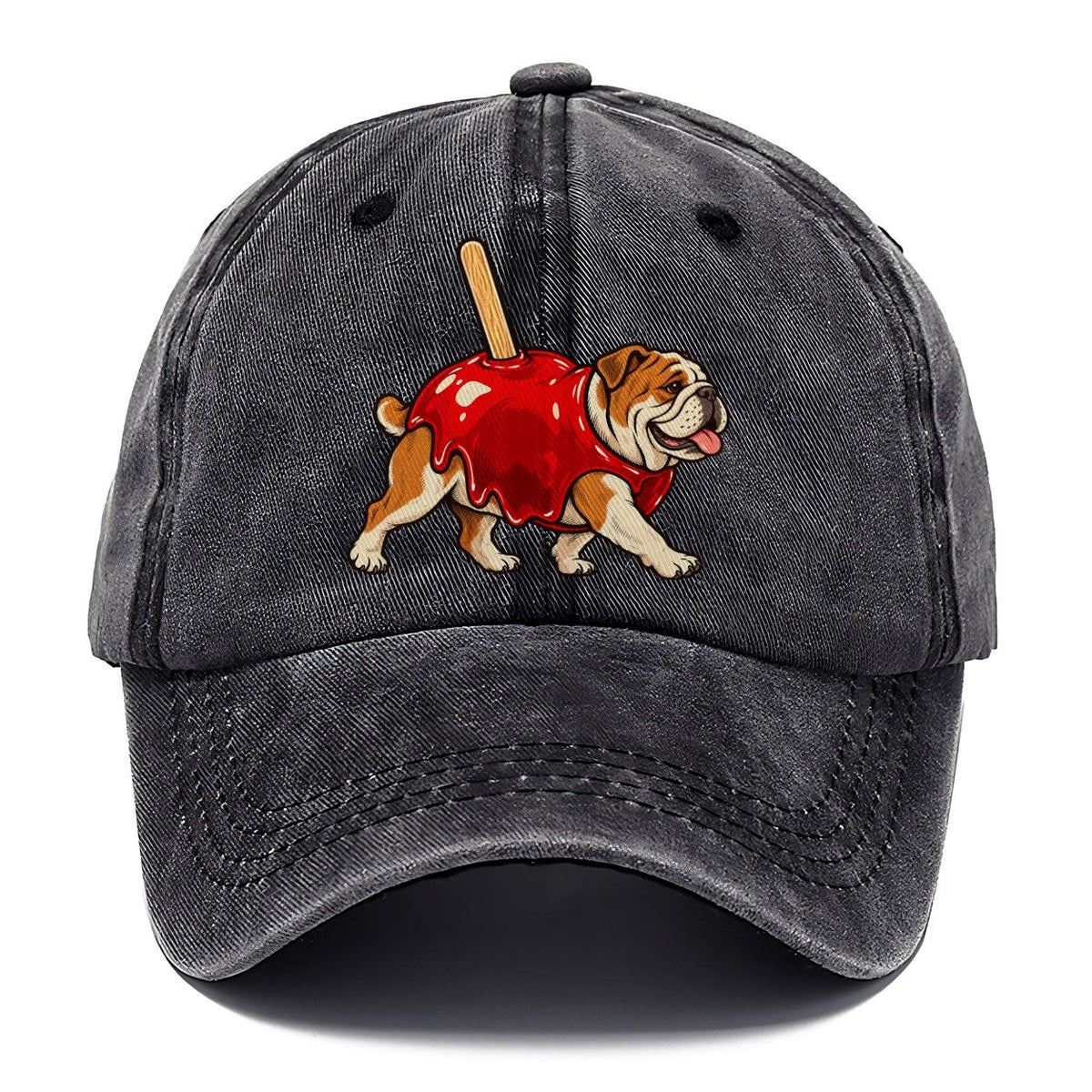 One Bulldog In Halloween Costume Candy Apple Costume Red Glossy Shell With A Stick Halloween Dog Parade Classic Cap – Graphite