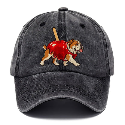 One Bulldog In Halloween Costume Candy Apple Costume Red Glossy Shell With A Stick Halloween Dog Parade Classic Cap – Graphite