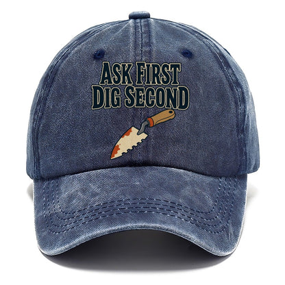 Ask First Dig Second Treasure Hunting Classic Cap – Twilight Navy