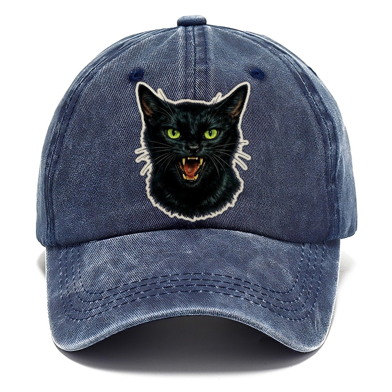 Hissing Green Eyed Black Cat Classic Cap – Twilight Navy
