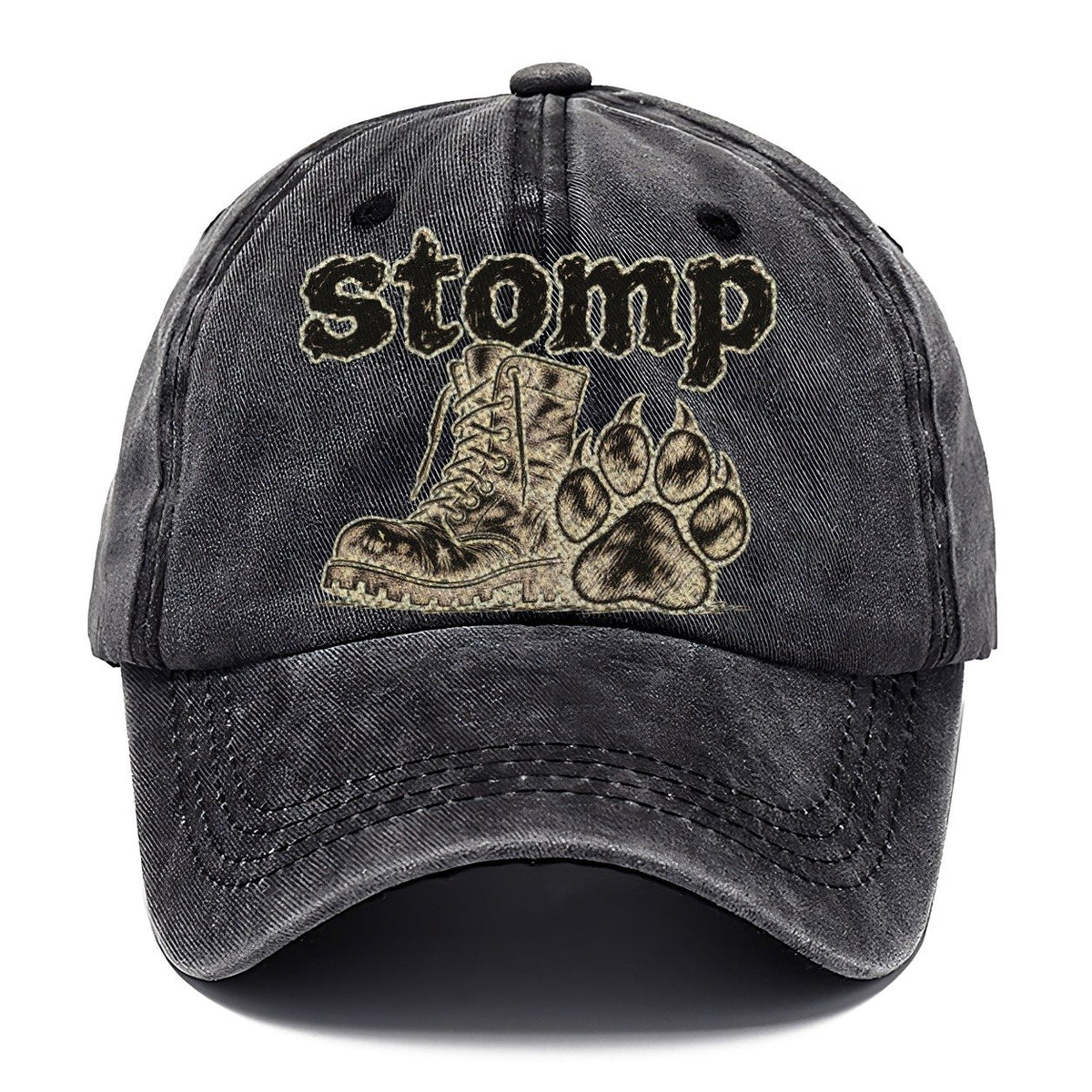 A Battered Lace Up Boot Beside One Large Dog Paw Print Bark For Me Classic Cap – Graphite