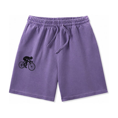 Cyclist Sprinting In Racing Position Washed Shorts – Purple