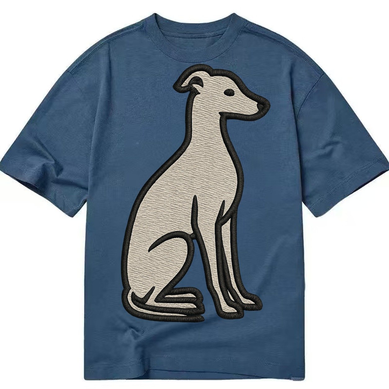 Italian Greyhound Gray Embroidered Sitting Pose Classic T-shirt – Twilight Navy