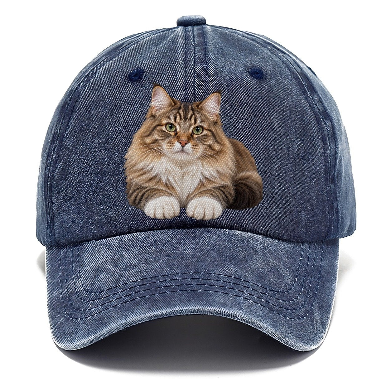 Siberian Reclining Paws Forward Realistic Cat Portrait Classic Cap – Twilight Navy