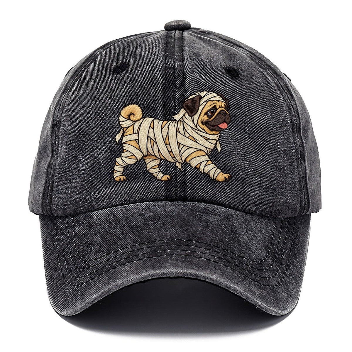 One Pug In Halloween Costume Mummy Wrapped In Bandages Halloween Dog Parade Classic Cap – Graphite