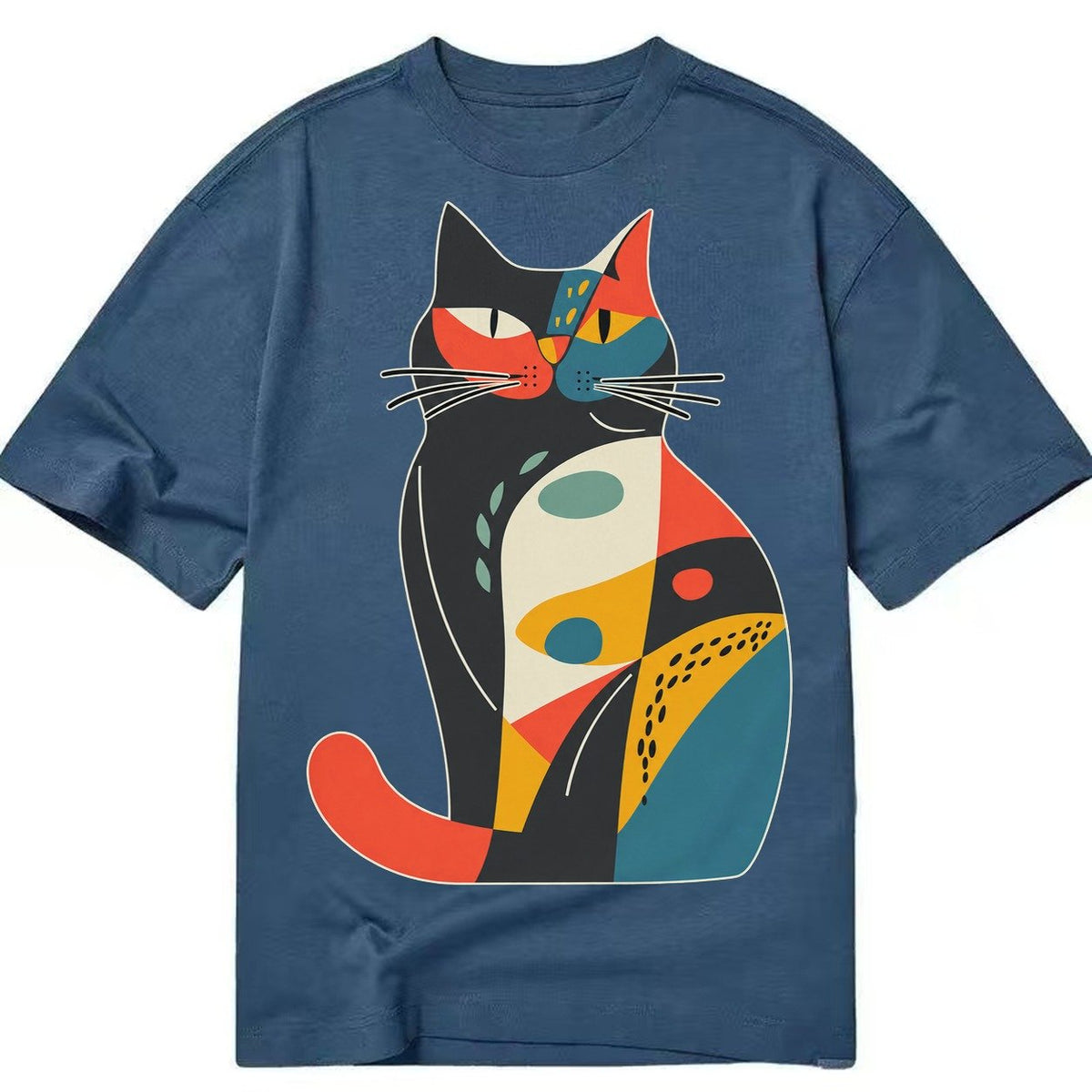 Abstract Elegance Colorful Cat Classic T-shirt – Twilight Navy