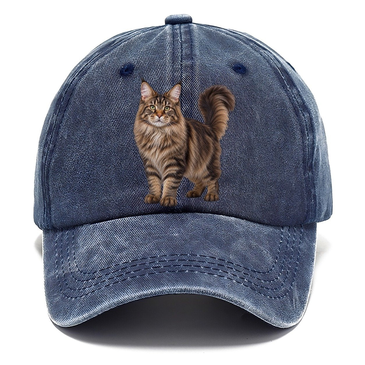 Maine Coon Standing Three Quarter Realistic Cat Portrait Classic Cap – Twilight Navy