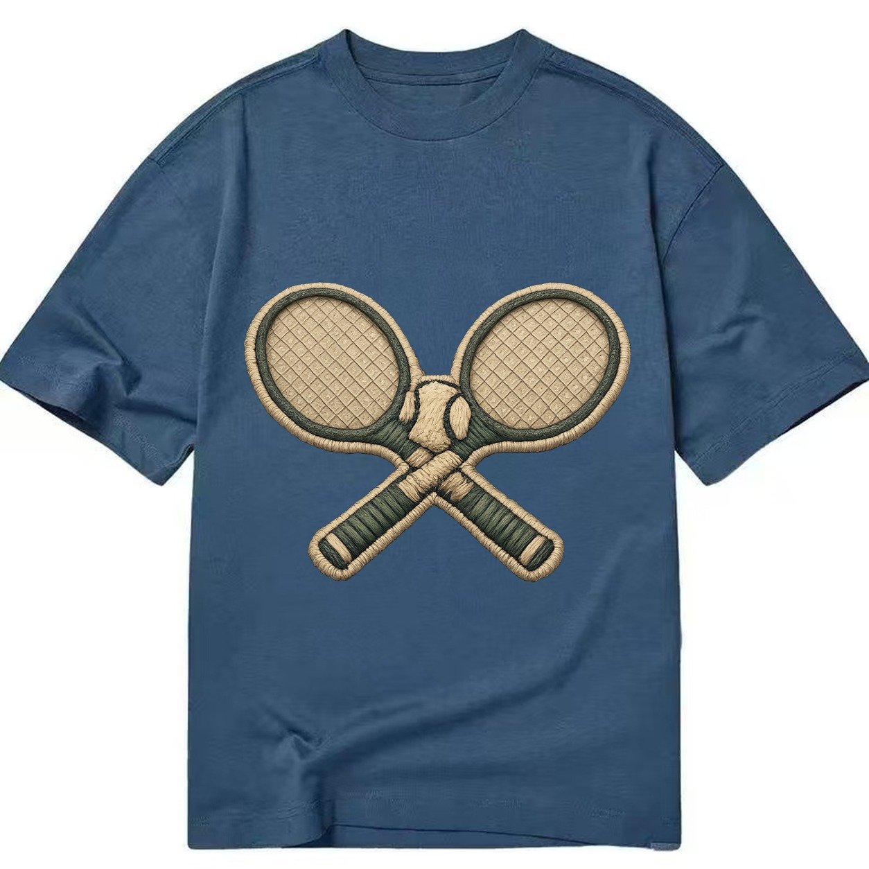 Embroidered Patch Design Tennis Racket Crossed Tennis Racket Classic T-shirt – Twilight Navy