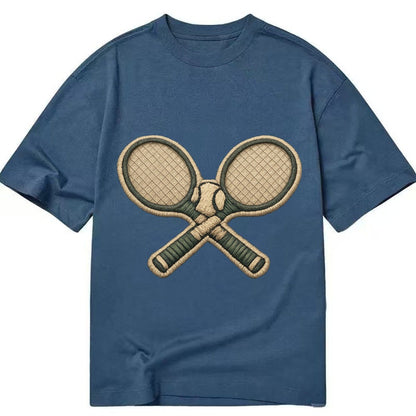Embroidered Patch Design Tennis Racket Crossed Tennis Racket Classic T-shirt – Twilight Navy