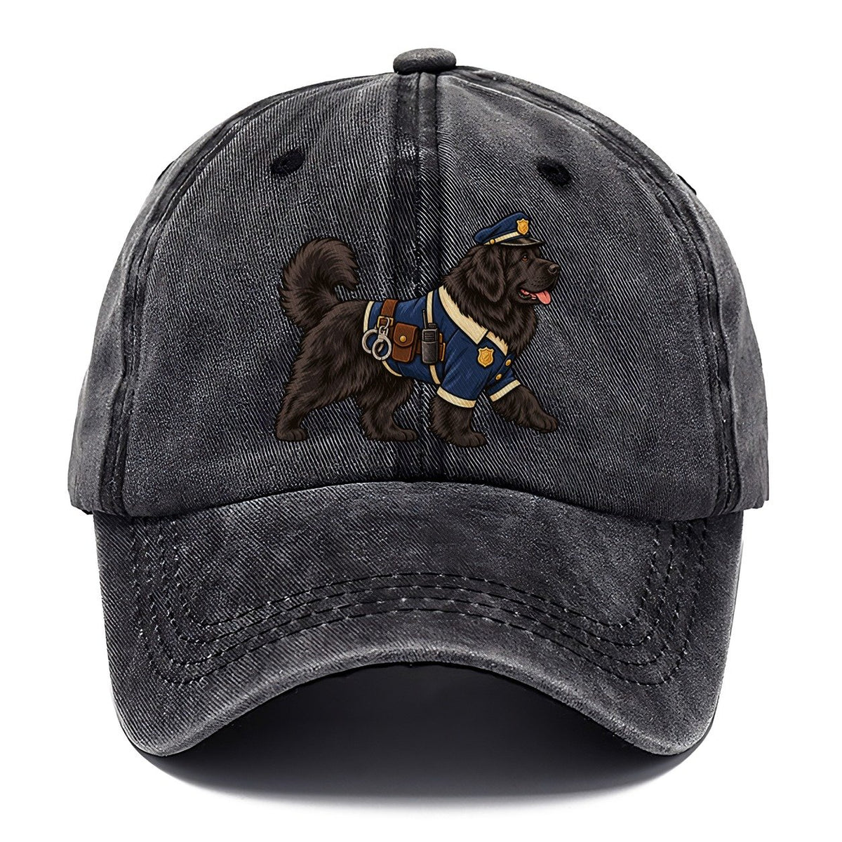 One Newfoundland In Halloween Costume Police Officer Costume With A Tiny Cap And Badge Halloween Dog Parade Classic Cap – Graphite