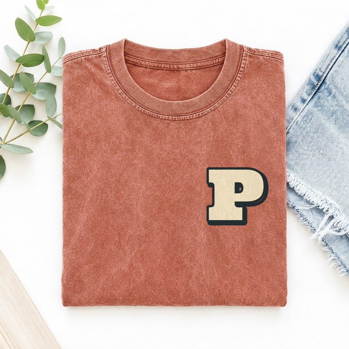 Initial P Left Chest Vintage T-shirt – Terracotta