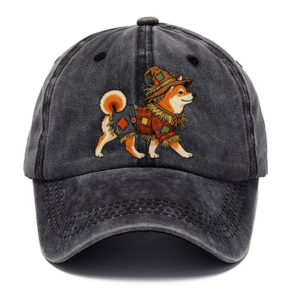 One Shiba Inu In Halloween Costume Scarecrow Costume With Straw Patches And A Plaid Shirt Halloween Dog Parade Classic Cap – Graphite