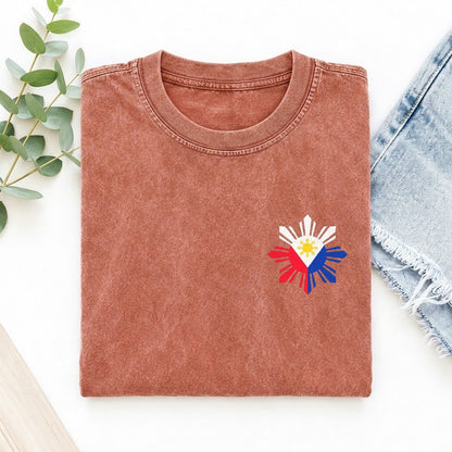 Philippines Sun and Stars Left Chest Vintage T-shirt – Terracotta