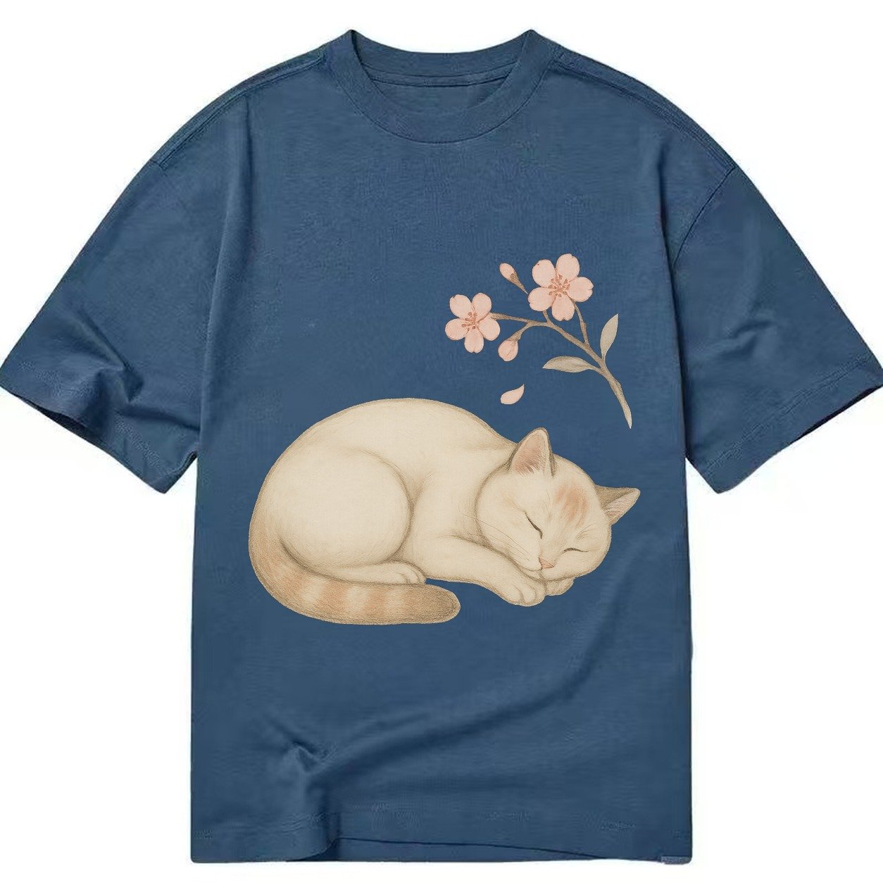 Zen Garden Cat Japanese Aesthetic Lying Peaceful Minimalist Classic T-shirt – Twilight Navy