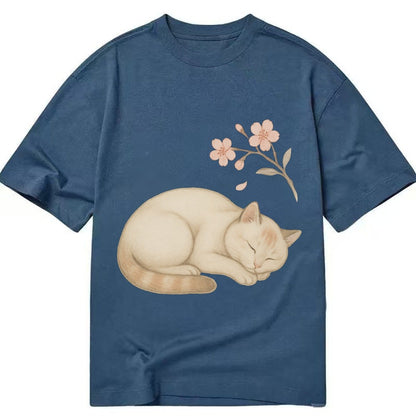 Zen Garden Cat Japanese Aesthetic Lying Peaceful Minimalist Classic T-shirt – Twilight Navy