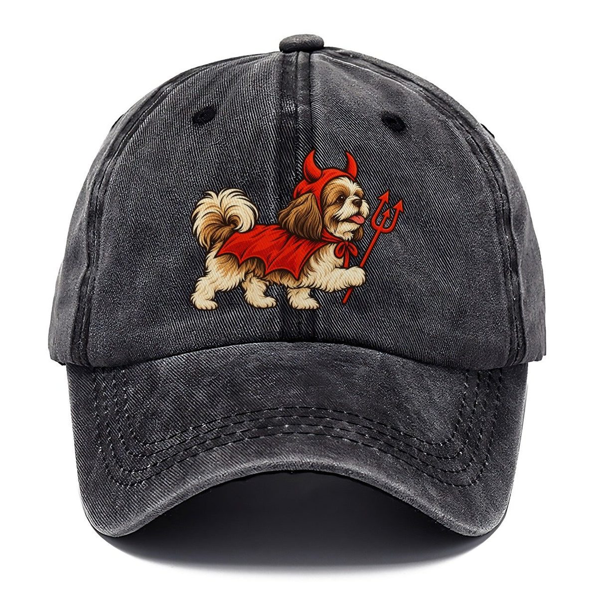 One Shih Tzu In Halloween Costume Little Devil With Horns And A Pitchfork Prop Halloween Dog Parade Classic Cap – Graphite