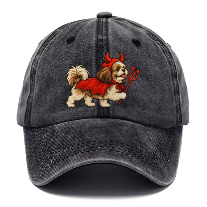 One Shih Tzu In Halloween Costume Little Devil With Horns And A Pitchfork Prop Halloween Dog Parade Classic Cap – Graphite